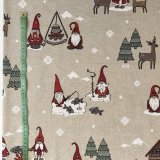 Decoration fabric Linenlook Tomte in the ice