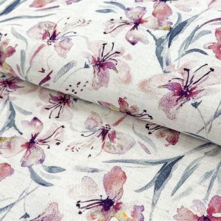 Linen viscose Natural Lin Laurel pink digital print