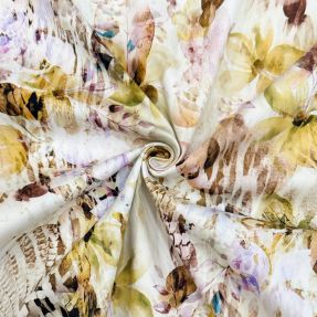Cotton fabric SATIN Maui yellow digital print