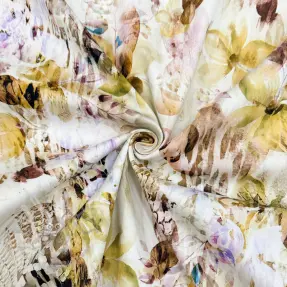 Cotton fabric SATIN Maui yellow digital print