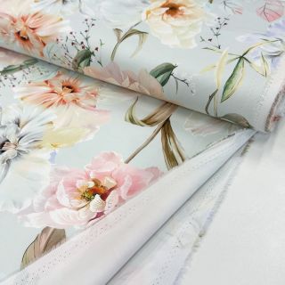Cotton fabric SATIN Oahu green digital print