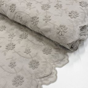Cotton fabric EMBROIDERY Catchy daisy beige