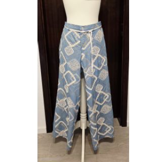 Cotton fabric JEANS EMBROIDERY Square light blue