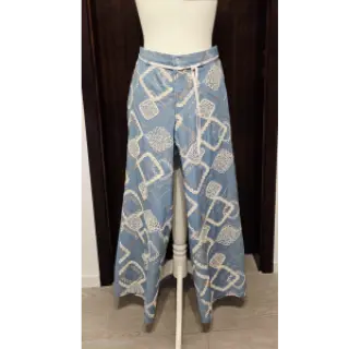 Cotton fabric JEANS EMBROIDERY Square light blue