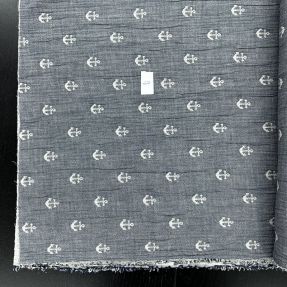 Double gauze/muslin JACQUARD Anchor 2-side faded gray navy