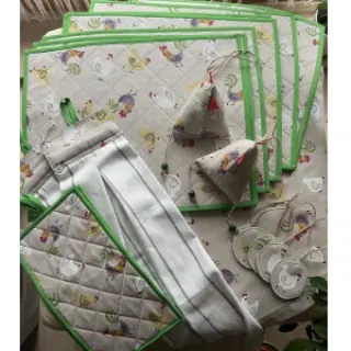 Decoration fabric Linenlook Rooster And Chick