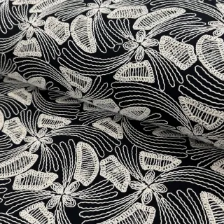 Cotton fabric EMBROIDERY Amia black