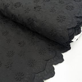 Cotton fabric EMBROIDERY Catchy daisy black