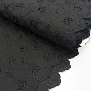 Cotton fabric EMBROIDERY Catchy daisy black