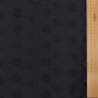 Cotton fabric EMBROIDERY Catchy daisy black