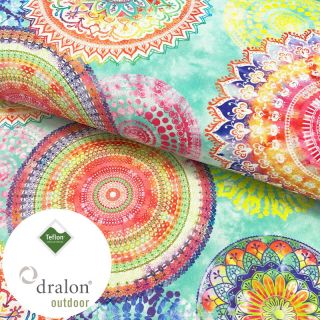 Outdoor decoration fabric teflon MANDALA WATERCOLOUR GREEN