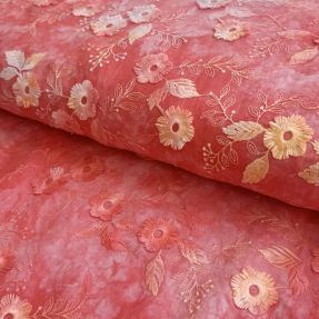 Cotton fabric TIE DYE EMBROIDERY Poppy design K