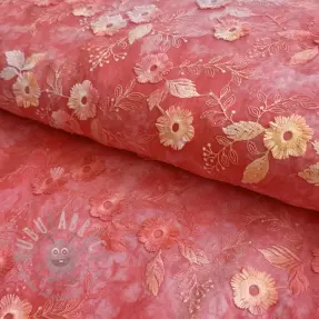 Cotton fabric TIE DYE EMBROIDERY Poppy design K