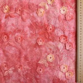 Cotton fabric TIE DYE EMBROIDERY Poppy design K