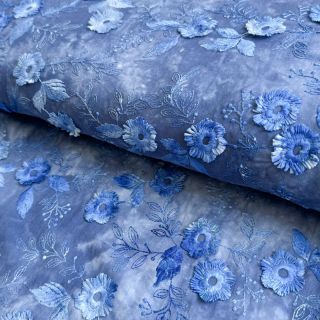 Cotton fabric TIE DYE EMBROIDERY Poppy design L