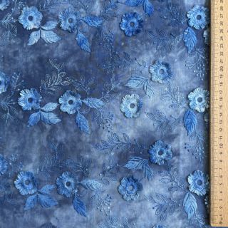 Cotton fabric TIE DYE EMBROIDERY Poppy design L