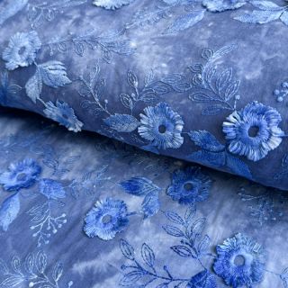 Cotton fabric TIE DYE EMBROIDERY Poppy design L