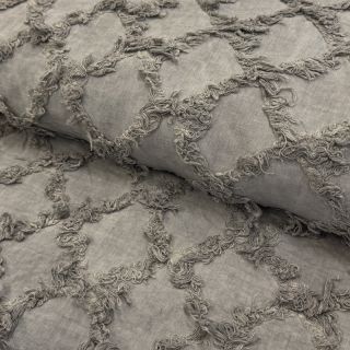 Cotton fabric with linen Vintage Fringe Diamonds grey