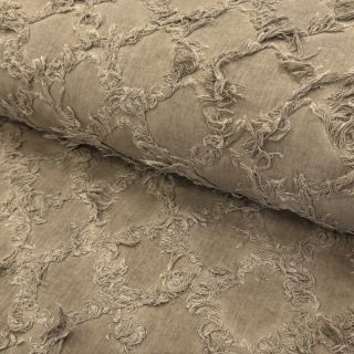 Cotton fabric with linen Vintage Fringe Diamonds naturals