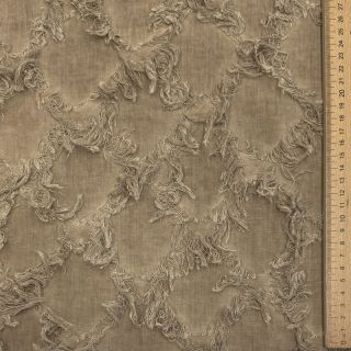 Cotton fabric with linen Vintage Fringe Diamonds naturals