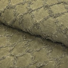 Cotton fabric with linen Vintage Fringe Diamonds army