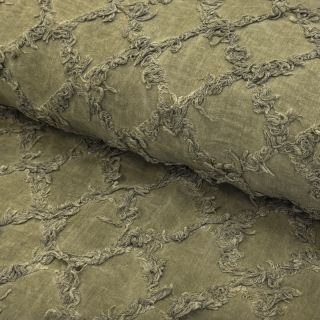 Cotton fabric with linen Vintage Fringe Diamonds army