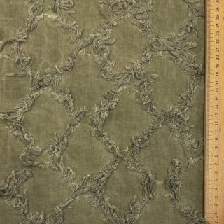 Cotton fabric with linen Vintage Fringe Diamonds army