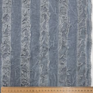Cotton fabric with linen Vintage Fringe Stripe blue