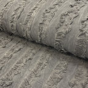 Cotton fabric with linen Vintage Fringe Stripe grey