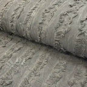 Cotton fabric with linen Vintage Fringe Stripe grey