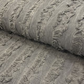 Cotton fabric with linen Vintage Fringe Stripe grey