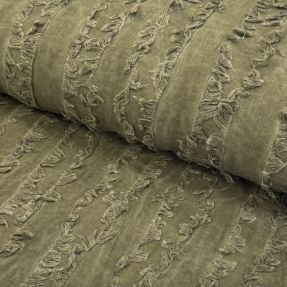 Cotton fabric with linen Vintage Fringe Stripe army