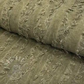 Cotton fabric with linen Vintage Fringe Stripe army