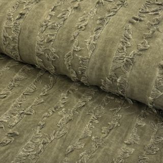 Cotton fabric with linen Vintage Fringe Stripe army
