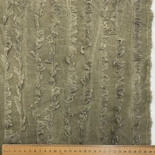 Cotton fabric with linen Vintage Fringe Stripe army