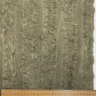 Cotton fabric with linen Vintage Fringe Stripe army