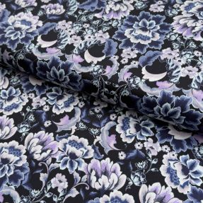 Cotton fabric SATIN Dark flowers black digital print