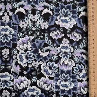 Cotton fabric SATIN Dark flowers black digital print