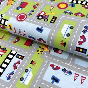 Cotton fabric Cars on the road design A
