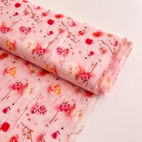 Viscose RAYON POPLIN Pink flowers design F digital print