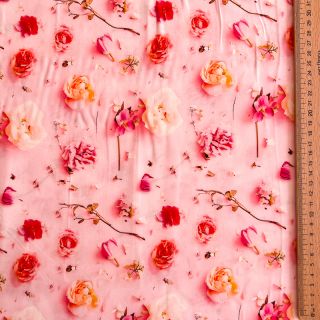 Viscose RAYON POPLIN Pink flowers design F digital print