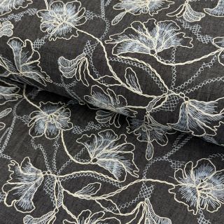 Cotton fabric JEANS EMBROIDERY Lisa design C