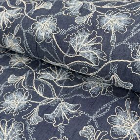 Cotton fabric JEANS EMBROIDERY Lisa design A