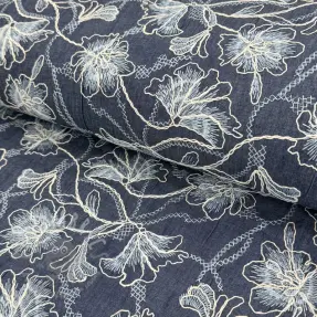 Cotton fabric JEANS EMBROIDERY Lisa design A