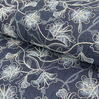 Cotton fabric JEANS EMBROIDERY Lisa design A