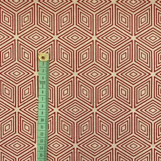 Decoration fabric Linenlook Blocks 3D Illusion cherry
