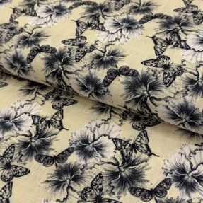 Linen viscose Hibiscus digital print