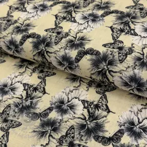 Linen viscose Hibiscus digital print