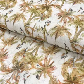 Linen viscose Crane bird design A digital print
