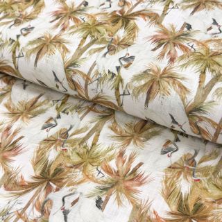 Linen viscose Crane bird design A digital print
